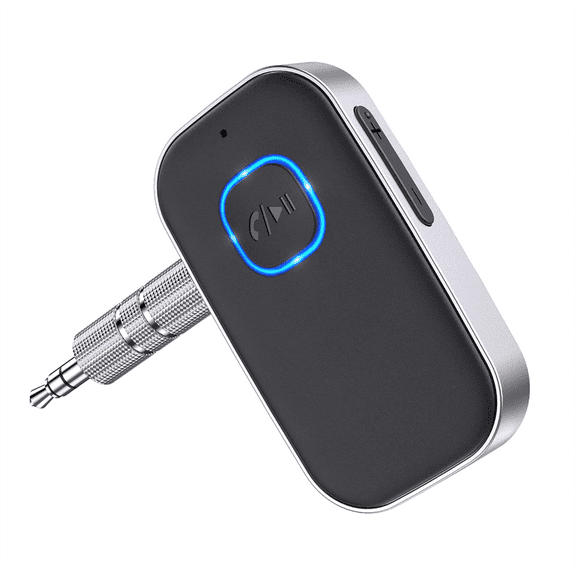 Bluetooth 5.0 Receiver for Car, Noise Cancelling Bluetooth AUX Adapter, Bluetooth Music Receiver for Home Stereo/Wired Headphones/Hands-Free Call,16H Battery Life-Black Silver