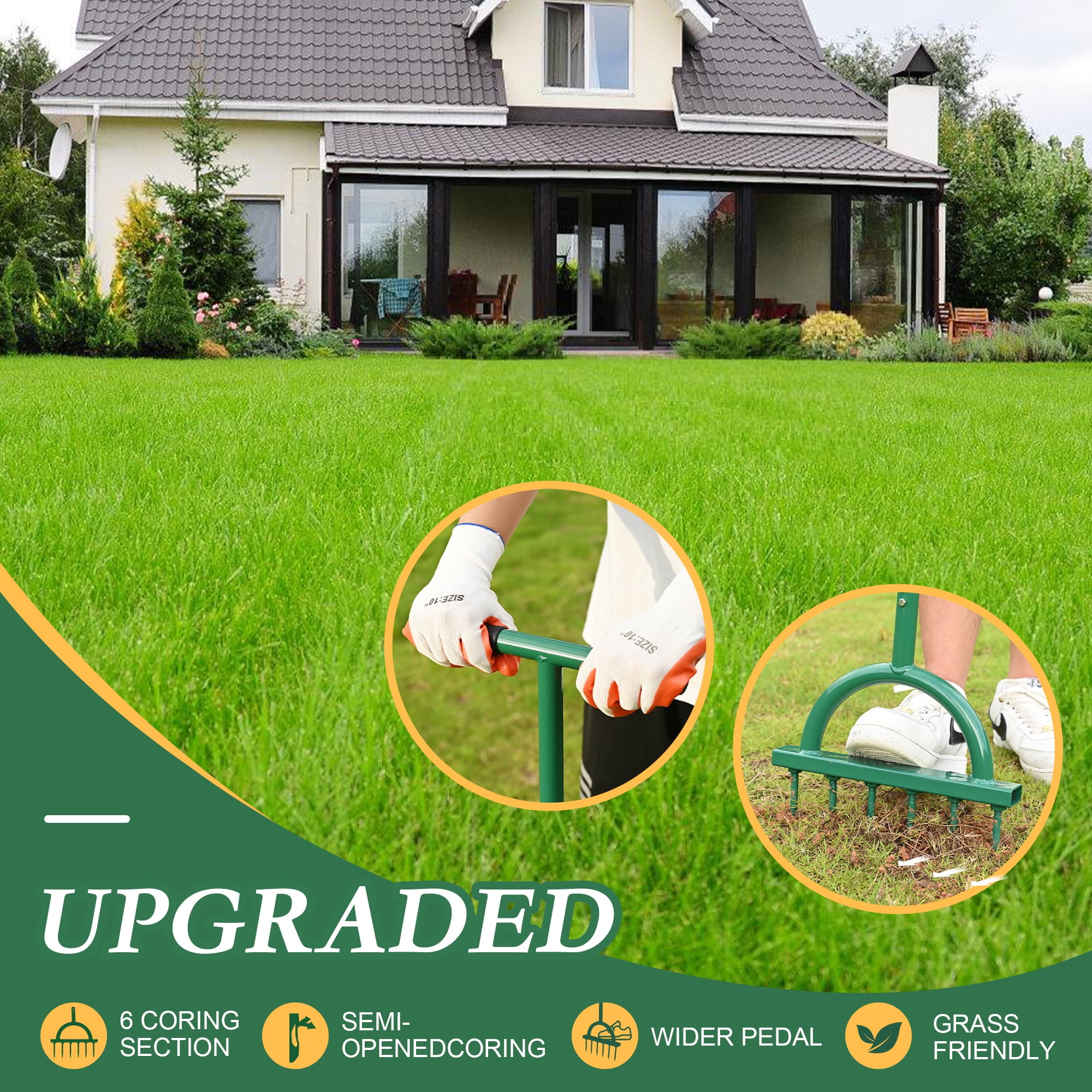 Lawn Aerator Spikes Aerating Tool, Manual Yard Aerator Tools with T-Handle, Wide Foot Plate, Six 3.9 Inch Soil Spikes, Yard Aerators for Lawn Yard & Garden