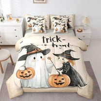 jejeloiu Trick Or Treat Twin Bedding Sets 7-Piece,Lovely Witch Ghost Bedding Comforter Set,Happy Halloween Pumpkin Sheet Sets For Child,Breathable Home Decor Reversible