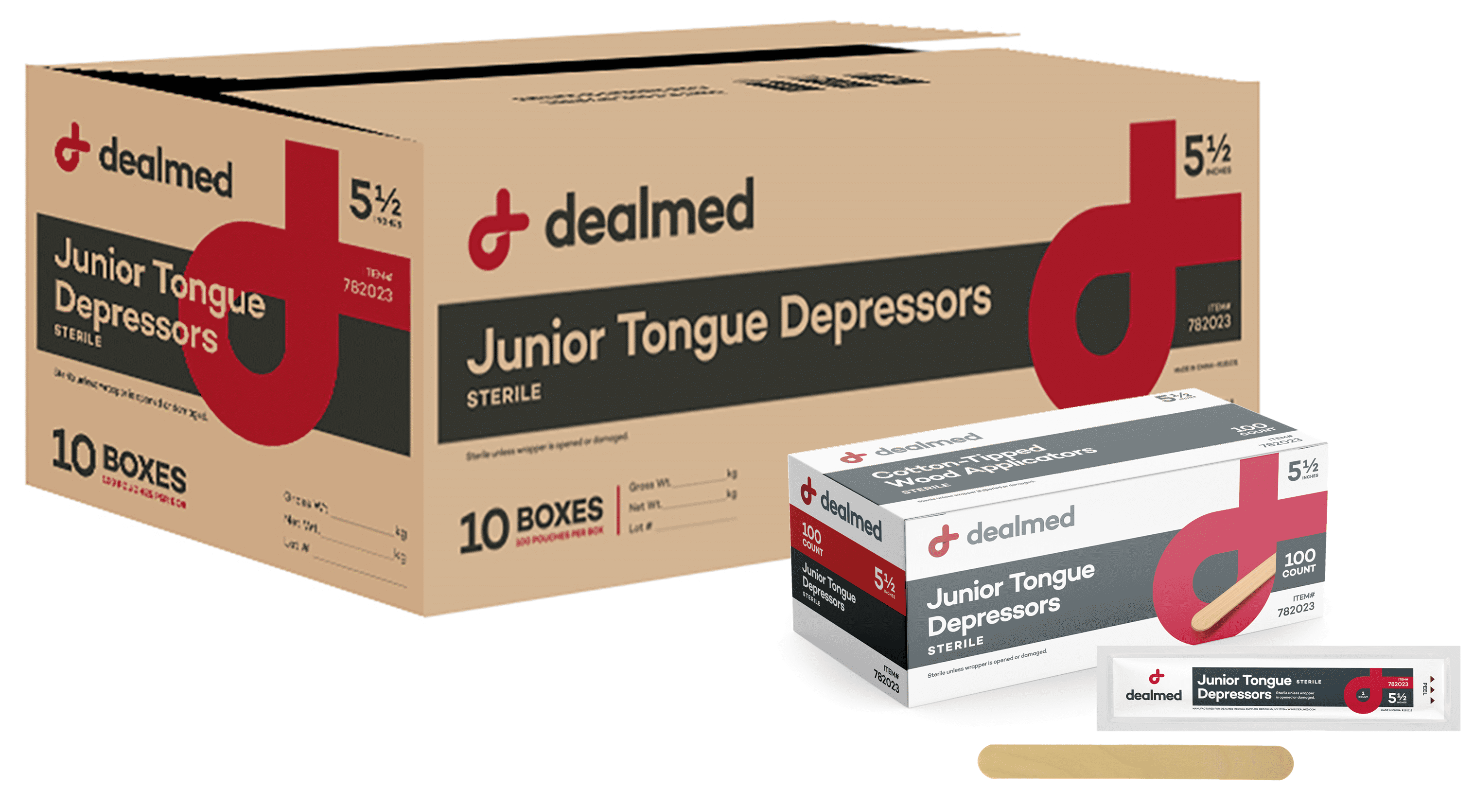 Dealmed 5.5” Junior Tongue Depressors 10 Boxes of 100 Sterile Wood