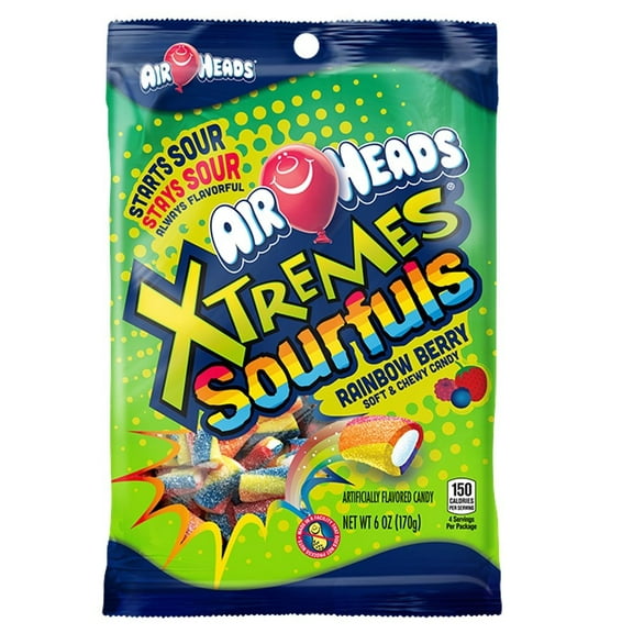AirHeads Xtremes Sourfuls Peg Bag, Rainbow Berry, Non Melting, 6 ounces (Bulk Pack of 12)