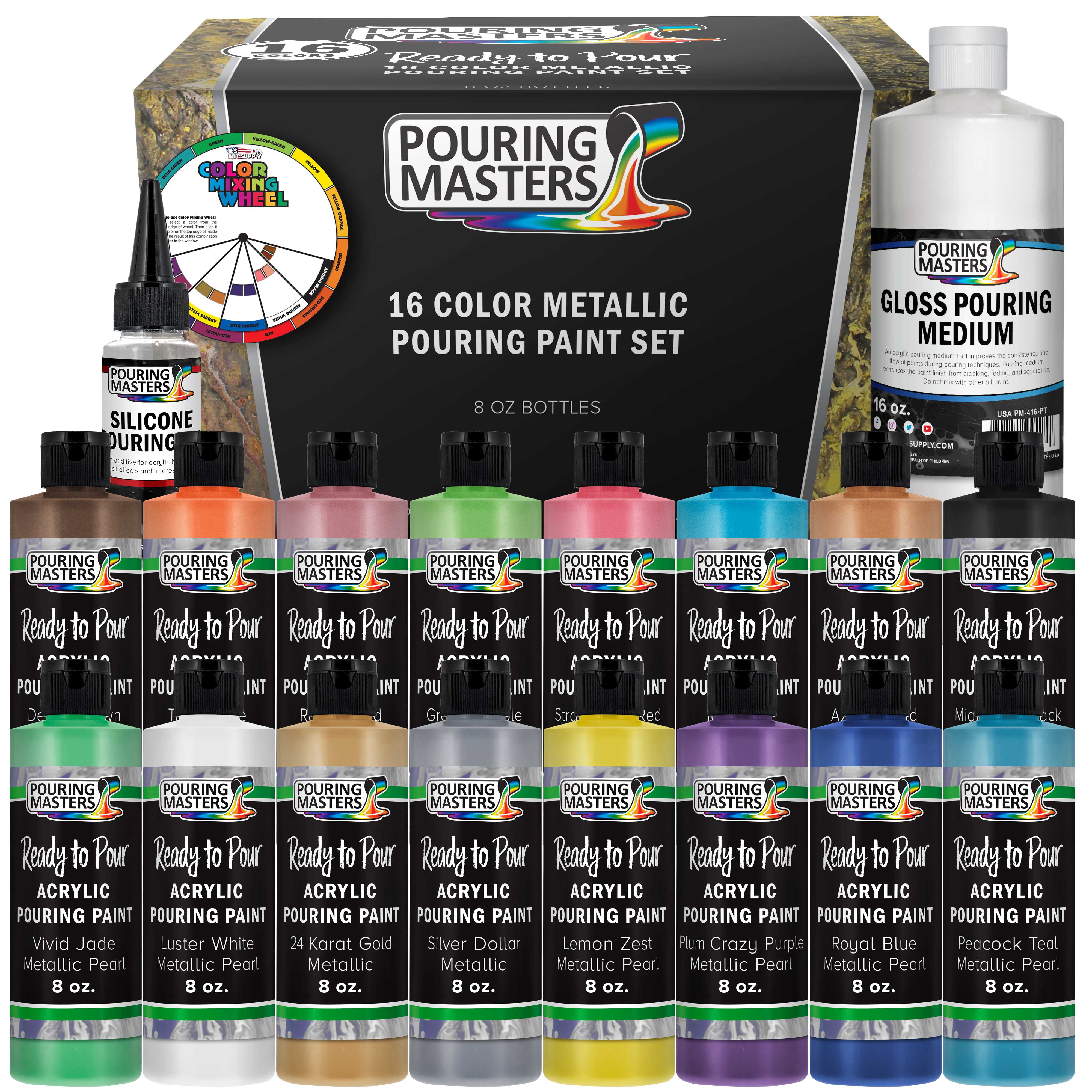 16 Color Metallic Ready To Pour Acrylic Metallic Pouring Paint Set With 