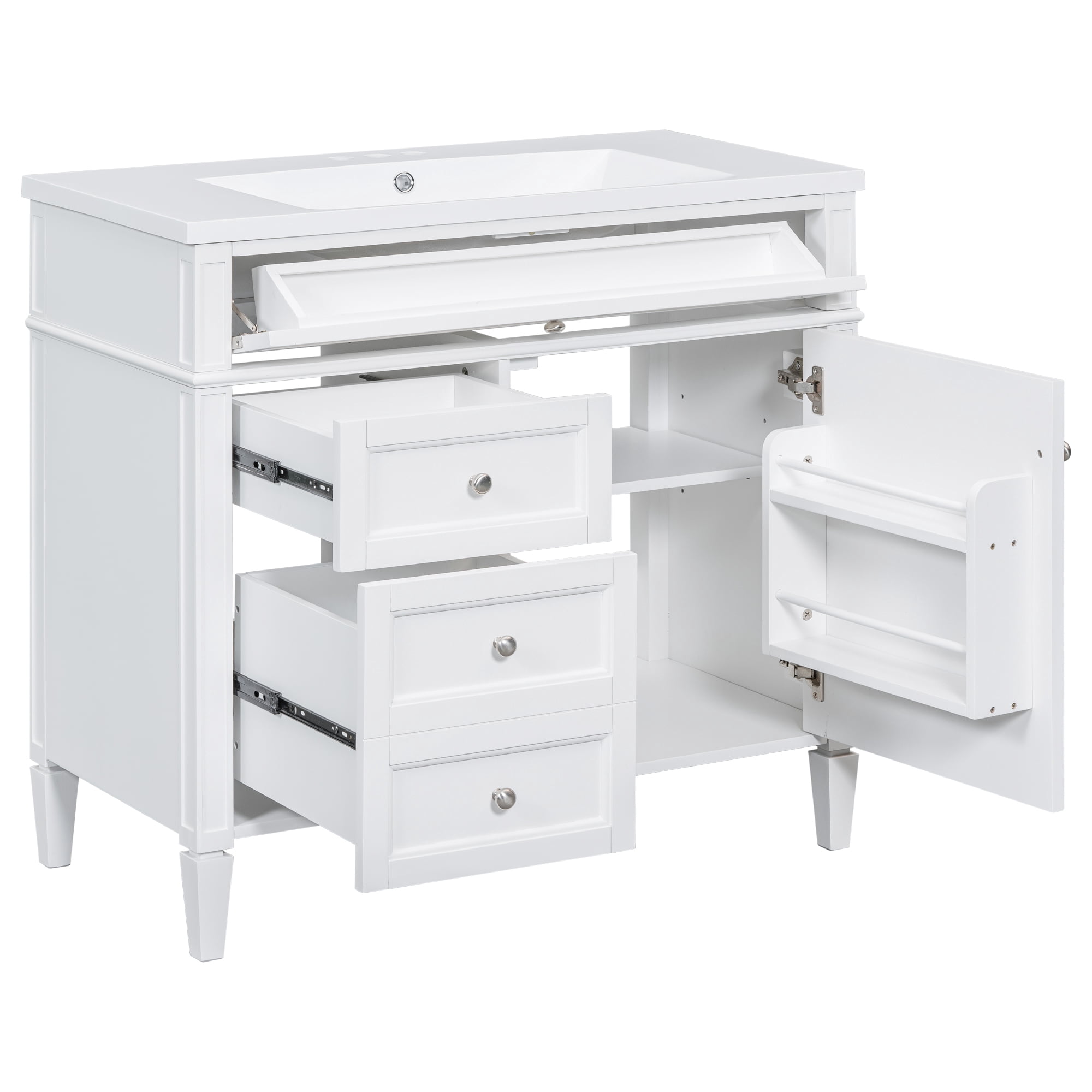 EUROCO 36'' Bathroom Vanity with Sink, Modern Bathroom Storage Cabinet with 2 Drawers and a Tip-out Drawer, Freestanding Bathroom Dresser, White