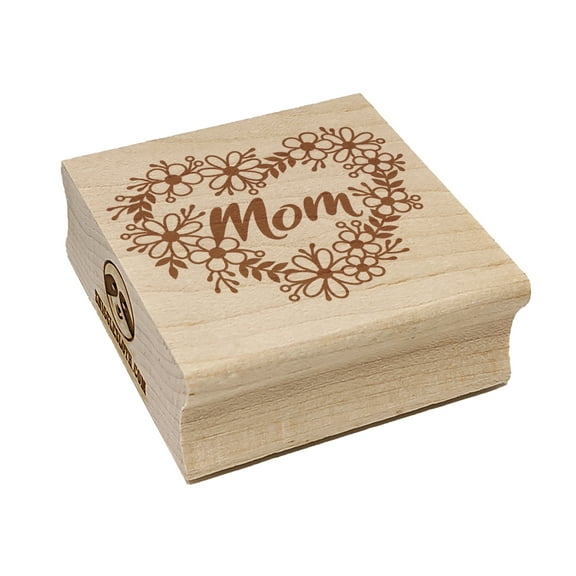 Mom Script in Flower Heart Wreath Mother's Day Birthday Square Rubber Stamp Stamping Scrapbooking Crafting - Small 1.25in