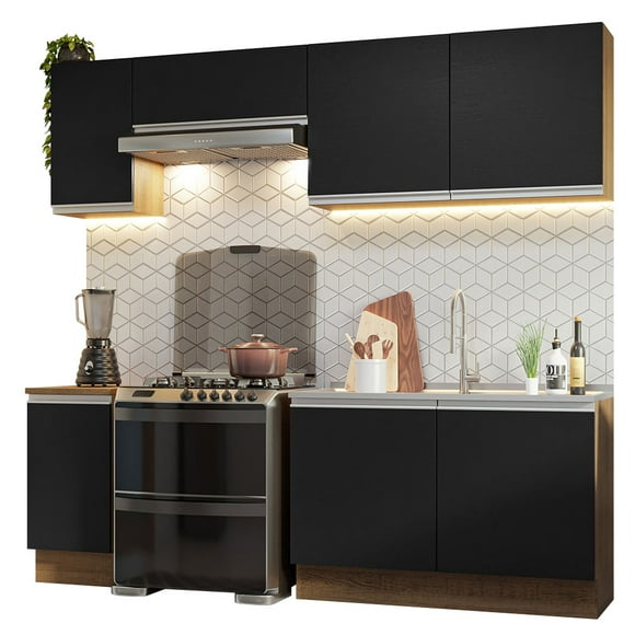 Cocina Integral Completa Glamy Madesa 240cm - Marrón/Negro