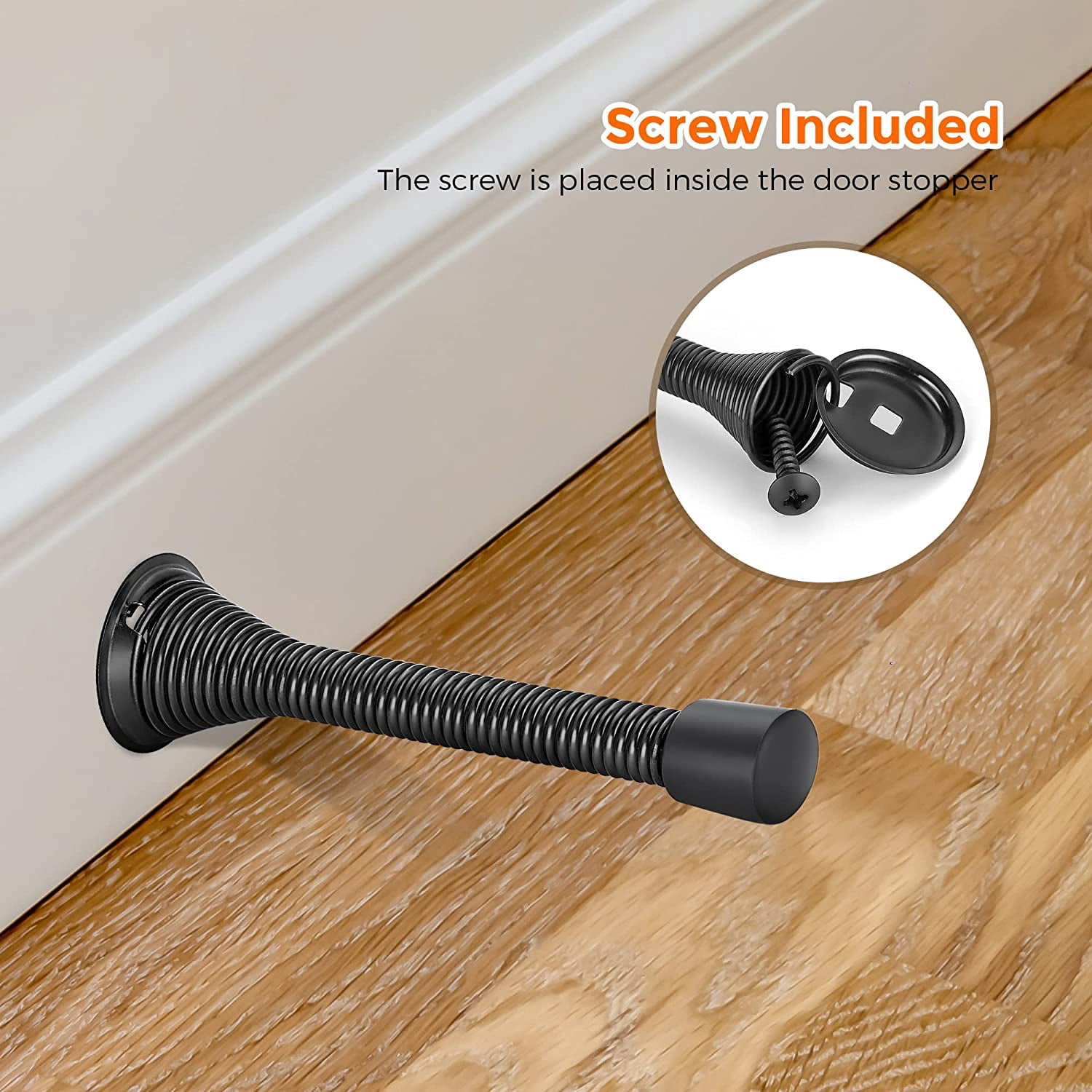 Door Stoppers, 6 Pack Black Spring Door Stops with Rubber Bumper, Door Stoppers for Bottom of Door