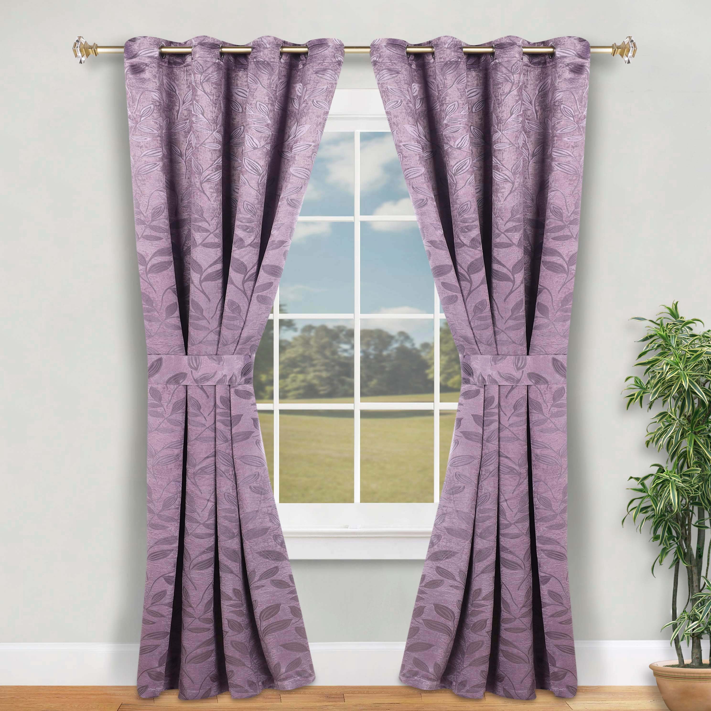 Superior Blackout Leaves Curtains Set of 2, Light Filtering Grommet Curtain Panel Set, Wisteria, 46"W x 84"L