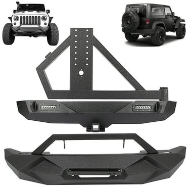 cciyu Rront Bumper and Rear Bumper Compatible for 2007-2018 for Jeep, Wrangler JK with D-ring w/Tire Carrier