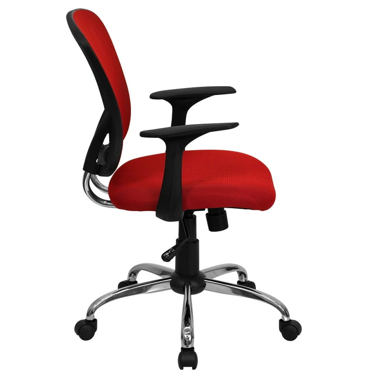 Emma Oliver Mid Back Red Mesh Swivel Task Office Chair with Chrome Base and Arms