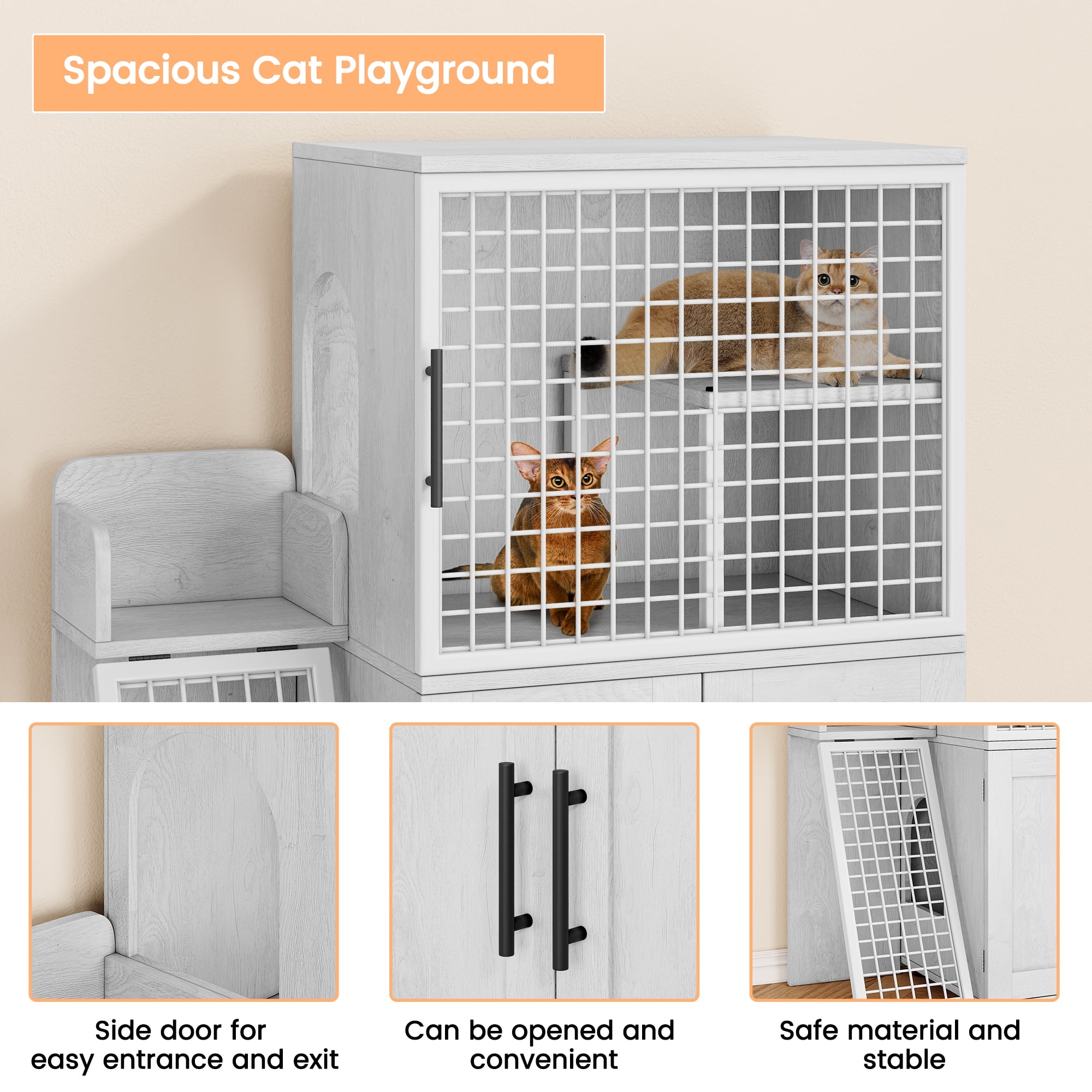 EastVita Cat Litter Box Enclosure with Platform,Double Layer Hidden Cat Litter Furniture,Cat Washroom Indoor Cat House,White