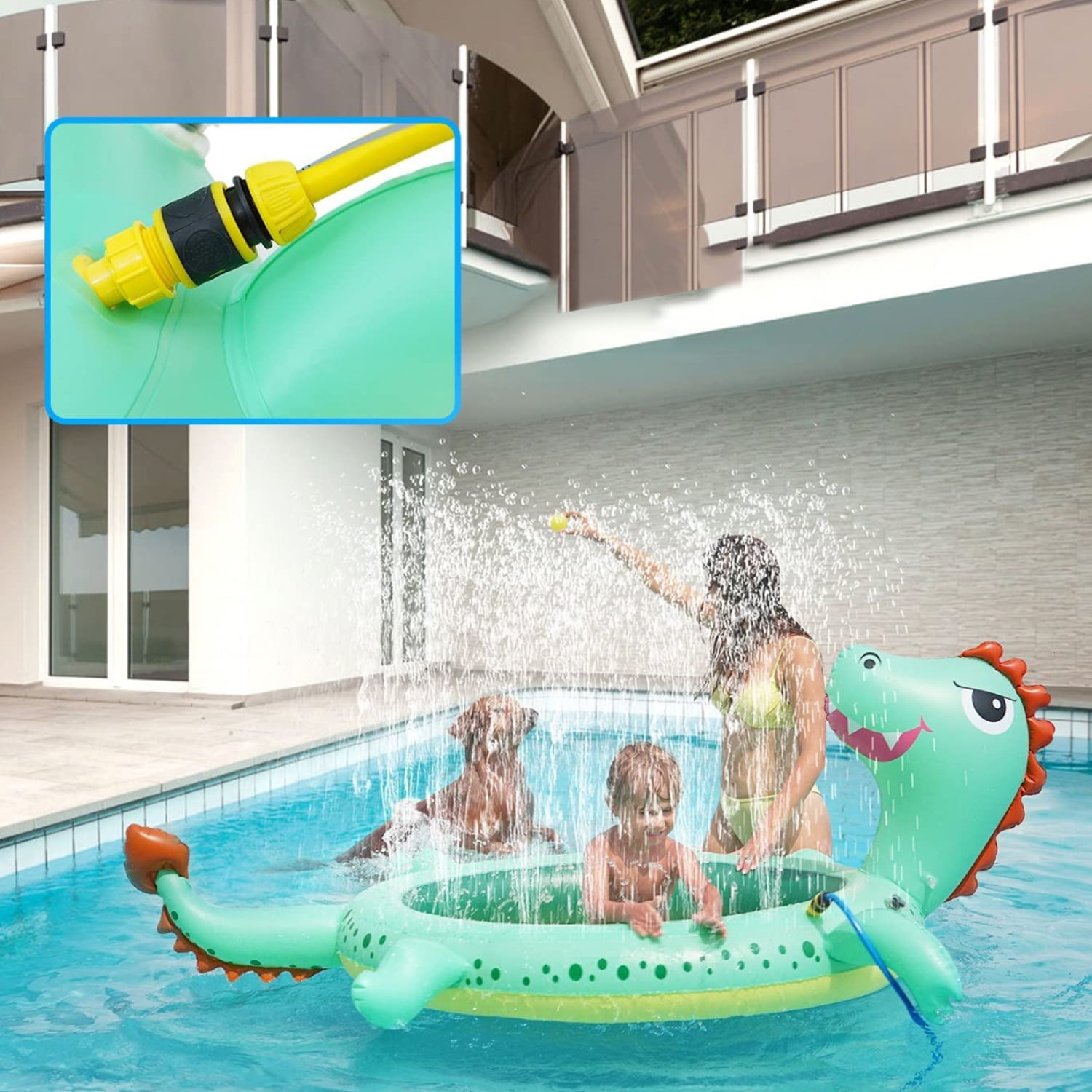 Kids Outdoor Large 77'' Inflatable Pool Sprinkler Dinosaur Splash Pad Water Toy