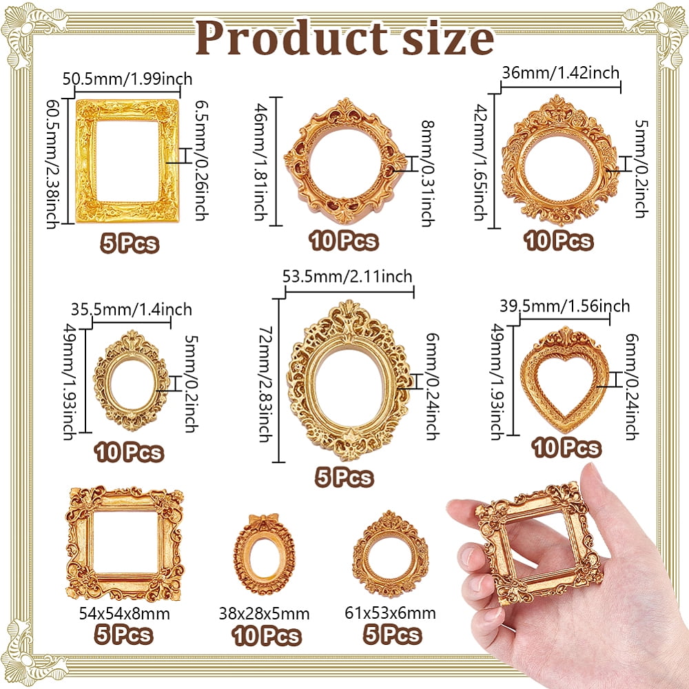 70Pcs 9 Styles Resin Mini Frame Multi-Shape Vintage Home Decor Frames for Jewelry Photography Wall Decor Accessories