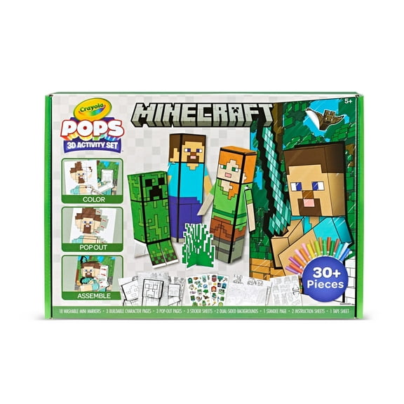 Crayola Minecraft, POPs 3D Kids Art Set, Coloring Book Alternative, Craft Gift for Boys & Girls, Ages 6