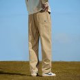 thumbnail image 4 of Pantalones casuales holgados de algodón 100 % para hombre de Colors 4 Spring, pantalones de pierna recta de color caqui con bordado de estilo clásico de moda coreana para hombre, 4 of 5