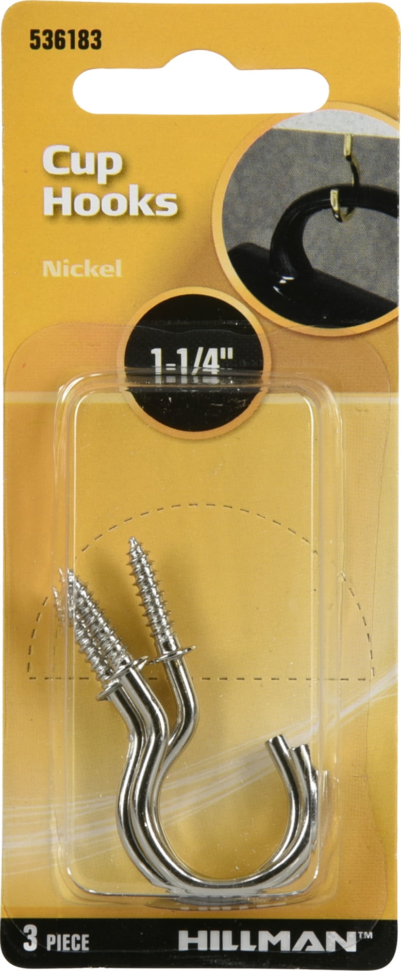 Crochets à Tasse Hillman, Acier Vinyle, Vissables, Nickelé, 7/8 Po, Paq. 8 Canad