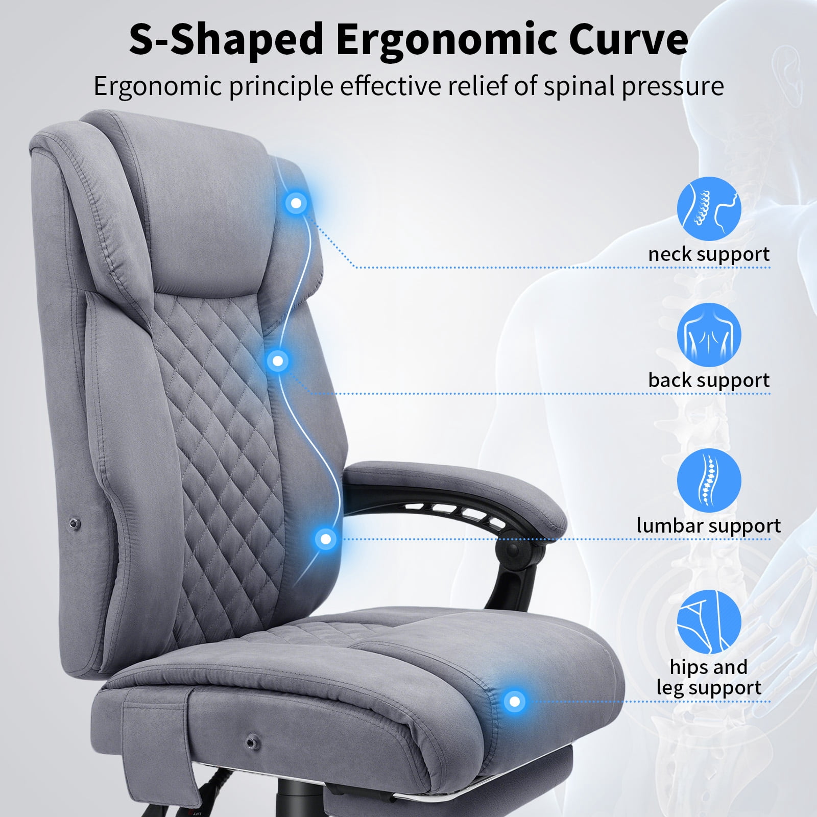 Hoffree Massage Office Chair 400LBS Executive Office Chair Massage and Footrest Big and Tall Office Chair with Heated Lumbar Support, Ergonomic Computer Desk Chair Reclining High Back Fabric Office