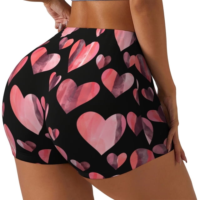 Fotbe Hearts Shorts Sin Costuras – Shorts Deportivos de Cintura Alta para Mujer, Elásticos para Gimnasio, Yoga, Running o Ciclismo-Large