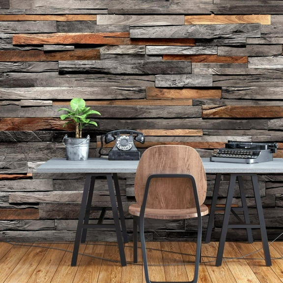 Tiptophomedecor Peel and Stick Wallpaper Wall Mural - Old Wooden Barn Wall- Removable Wall Decals