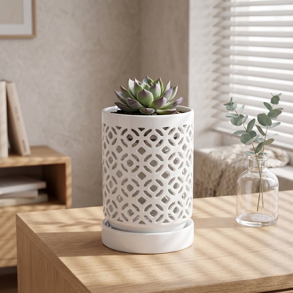 Liujiale Orchid Pot with Removable Tray, Flower Nursery Pot, Breathable Slotted Orchid Pots White