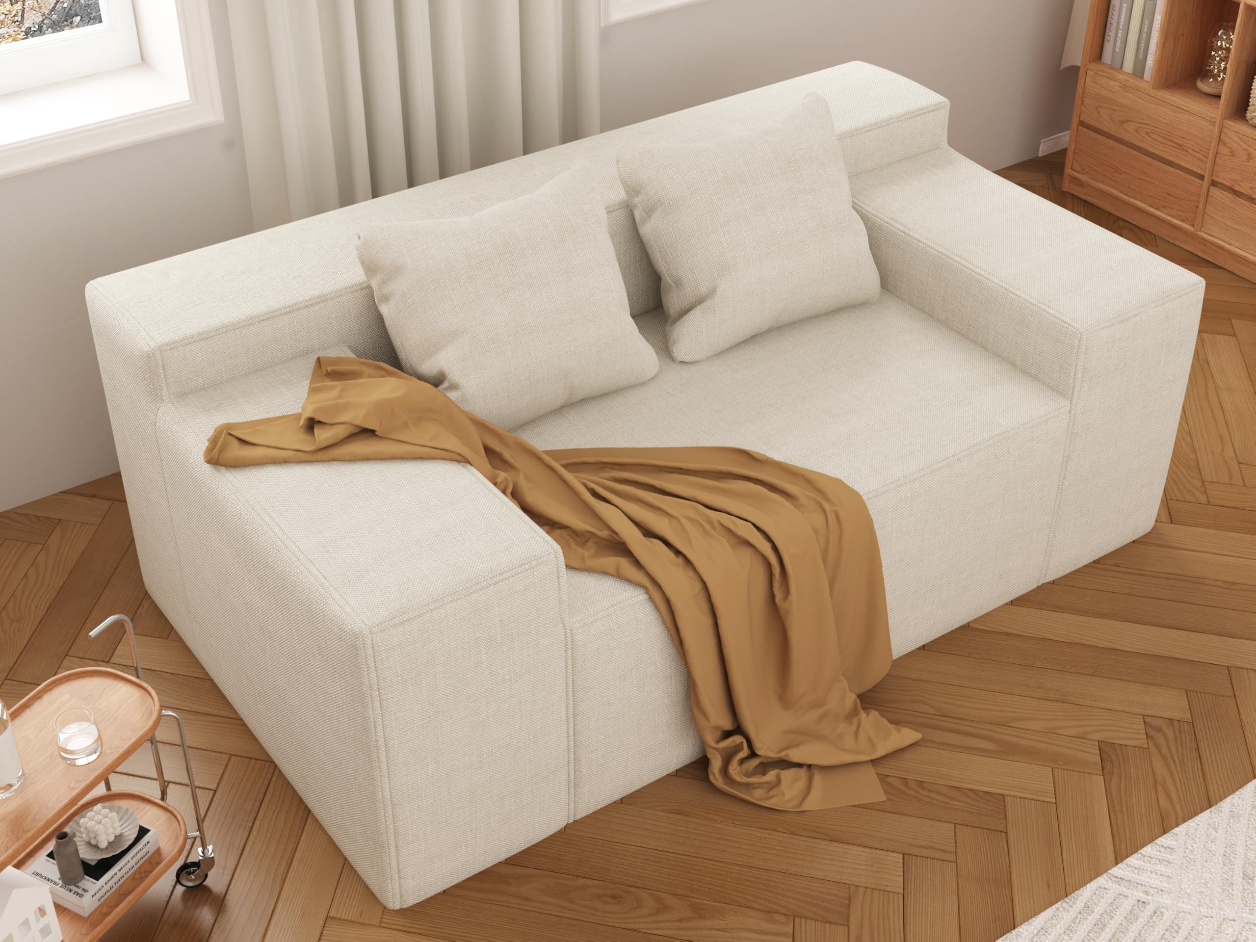 Modern Loveseat, Sofa Couch in a Box, No Assembly Needed, with 2 Pillows, Cat-Scratch Resistant Linen,Small Sofa for for Small Space, Living Room, Bedroom,Beige