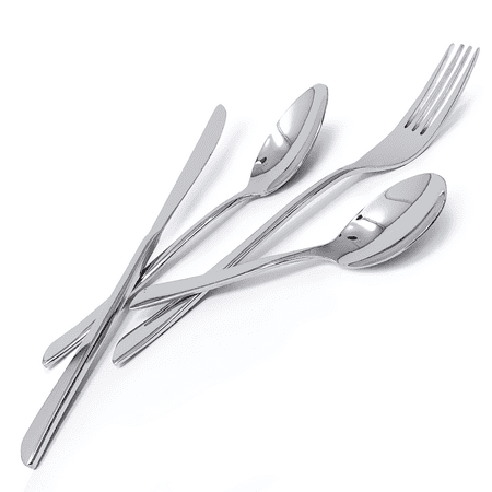 Royal 20-Piece Silverware Set 18/10 Stainless Steel Utensils Forks Spoons Knives Set, Mirror Polished Cutlery Flatware Set - Curved (Best Silver Polish For Flatware)