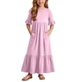 thumbnail image 2 of Trikvn Girls Maxi Dress Short Sleeve Ruffle Tiered Long Dresses with Side Pockets Casual Summer Loose Fit Flowy Sundress for Kids Beach Vacation Holiday Wear, 2 of 7