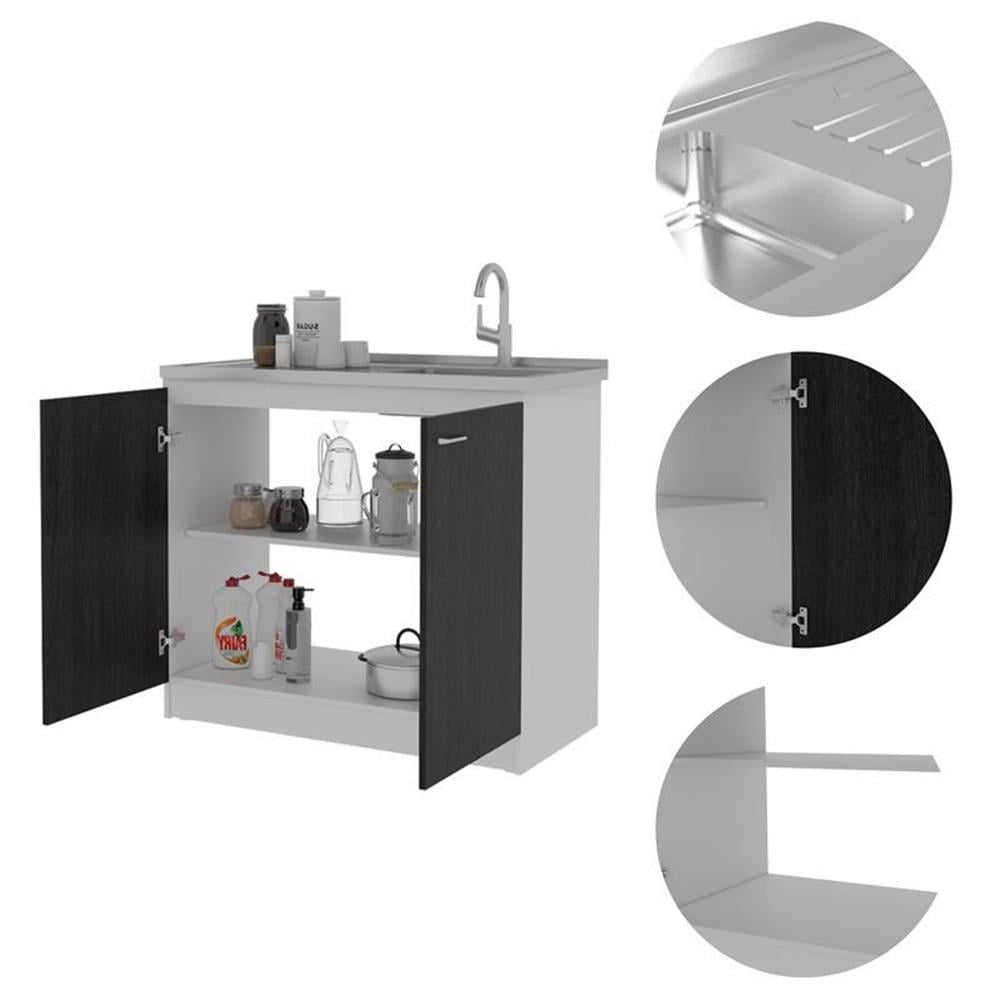 Pemberly Row Engineered Wood Cabinet with Utility Sink in Espresso