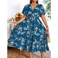 thumbnail image 3 of Teal Blue Floral Print Wrap Dress With V-Neck And Tiered Skirt, 3 of 6