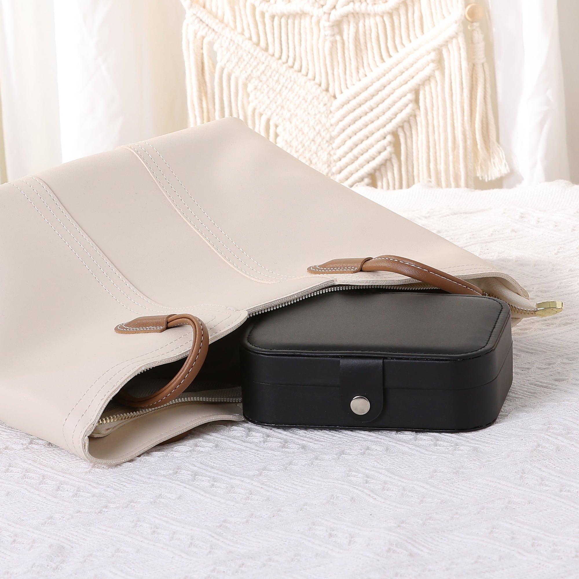 Unique Bargains Jewelry Box Small PU Leather Jewelry Organizer Case Storage Display Holder Black