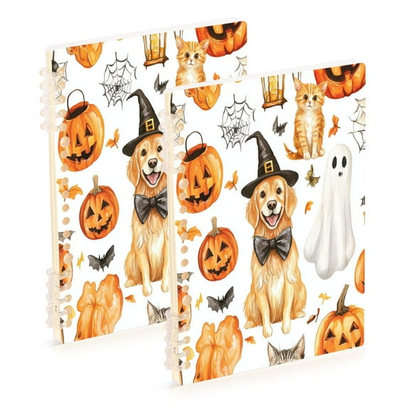 WOBOGO Halloween Dog Notebook College Horizontal Grid Paper Ink Spill Resistant Water Resistant Cover 8.3x5.7x0.4in