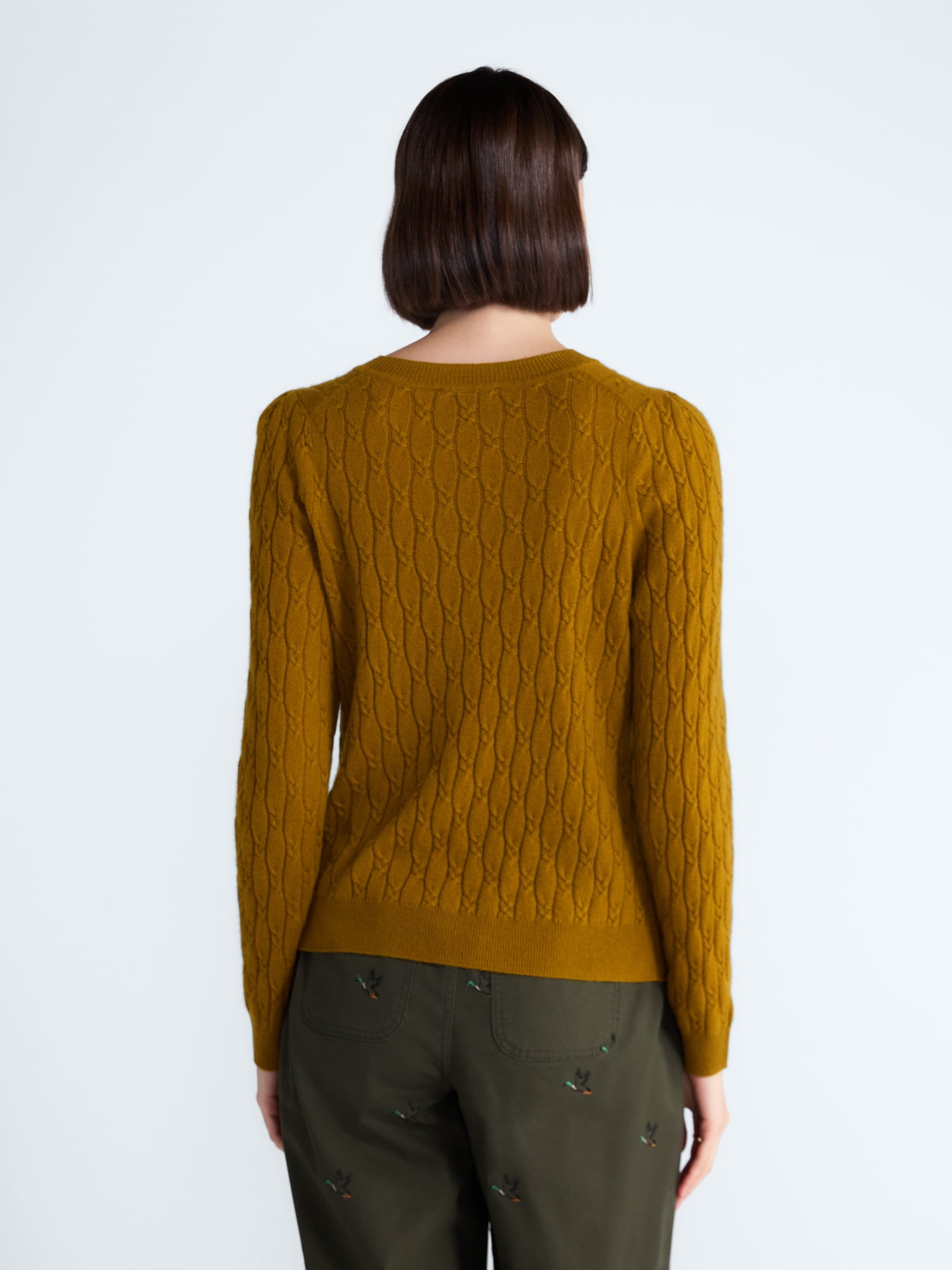 Free Assembly Women's and Women's Plus Cashmere Cable Knit Sweater with Puff Sleeves, Midweight, Sizes XS-4X