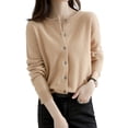 thumbnail image 2 of Womens Long Sleeve Button Up Knit Cardigan Light-Bodied 2026 Crewneck Button Down Sweaters for Women Yellow Camel XL, 2 of 9