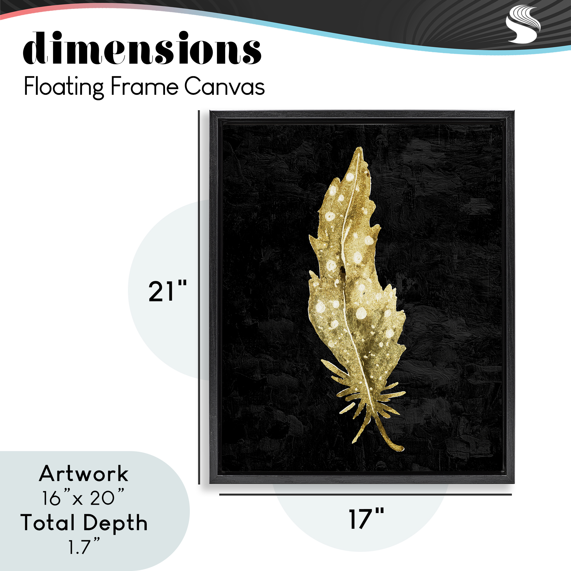 Feather On Black Black Framed Floater Canvas Wall Art, design by Kim Allen