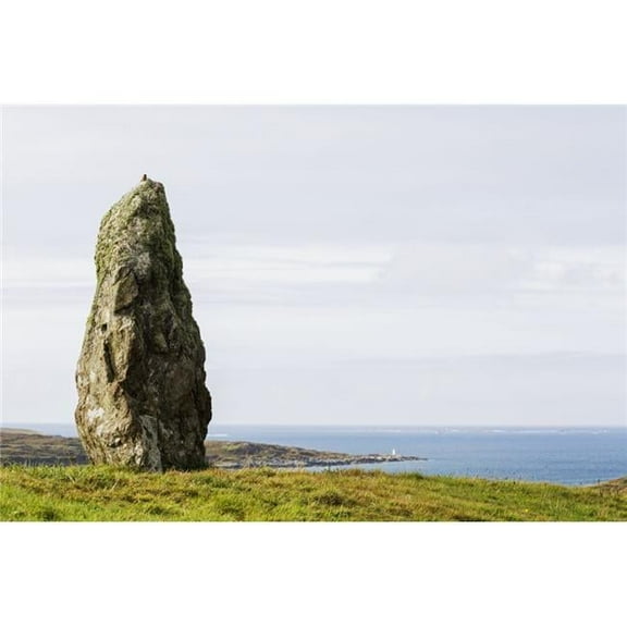 Large Megalithic Rock in Grassy Field Overlooking Bay with Hazy Blue Sky - Clifden County Galway Ireland Poster Print - 38 x 24 in. - Large