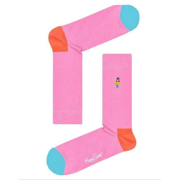 HAPPY SOCKS Women's Embroidery Hula Dancer Cotton Crew Socks, Pink, 10-12.5