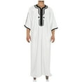 thumbnail image 1 of RXIRUCGD Robe Musulmane pour Homme Robe Arabe Mi-Longue Style Long Manches Longues Brodée Col Montant Longue Chemise Mode Décontractée Robe, Blanc, Taille : TG, 1 of 7