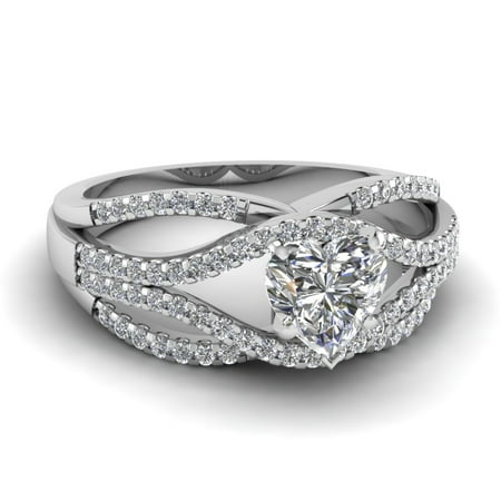 1 Carat Heart Shaped Diamond Twisted Split Criss Cross Engagement Ring In 14K White Gold GIA Certified