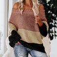 thumbnail image 2 of Duoif Sweaters for Women Trendy Women's Long Sleeve Neck Loose Panel Color Knit Pullover Sweater Women's Sweaters Womens Tops Black M, 2 of 4