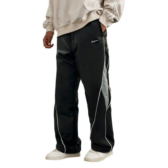 Mens Baggy Pants Y2K Contrast Piping Drawstring Sweatpants Fashion Unisex Oversized Cargo Pants for Men with Pockets Black L