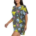 thumbnail image 2 of Naloa Geometric Women's Short-Sleeved Pajama Set, Loungewear, Summer pajamas, Breathable Cozy - Medium, 2 of 9