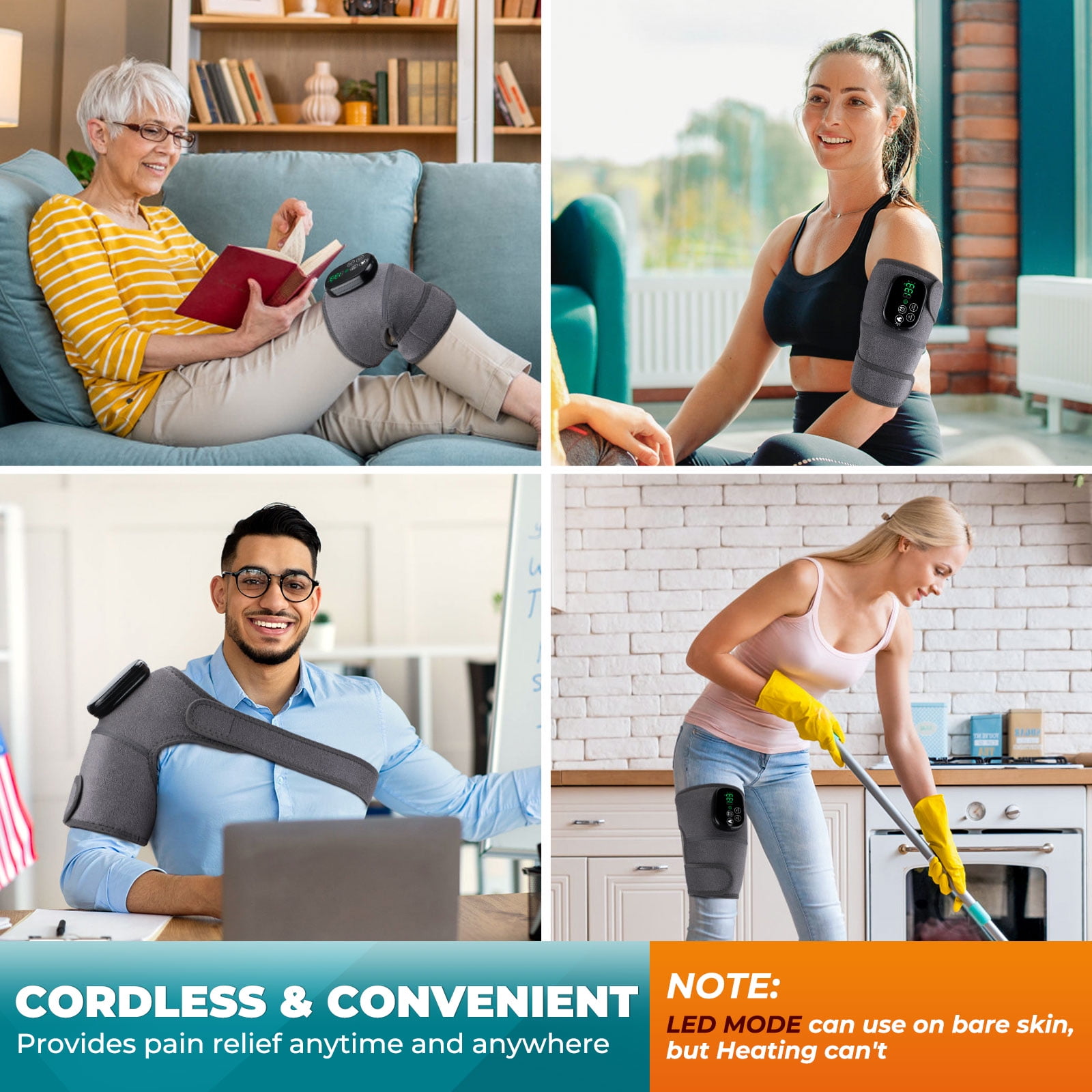 Knee Massager, Cordless Knee Heating Pad for Relaxing, 660nm&850nm,  Heated Knee Brace Wrap for Knee /Elbow/Shoulder Rechargeable Wireless Controller,Gray