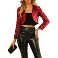 thumbnail image 5 of INSPIRE CHIC Women's Casual Long Sleeves Collarless Sequin Open Front Bolero Crop Shrug Jacket M Red, 5 of 7