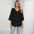 thumbnail image 4 of Valcatch Women's Summer Lace  3/4 Bell Sleeve V Neck Tops Shirt Loose Casual Mesh Panel Tee Blouse, 4 of 8