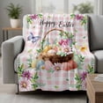 thumbnail image 2 of Easter Blanket Soft Cozy Warm Twin Blanket for Bed, Plush Fuzzy Flannel Fleece Blankets for Sofa, Watercolor Eggs Floral Botanical Butterfly Pink Plaid Throw Blankets for Couch Gifts, 60"x80", 2 of 9