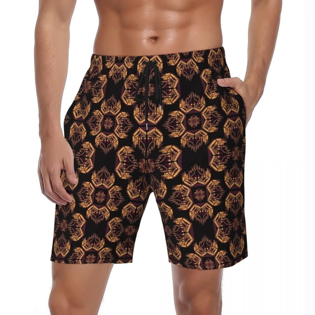 Baroque Print Board Shorts Summer Blue and Gold Board Short Pants Man Fast Dry Hawaii Printed Large Size Swim Trunks