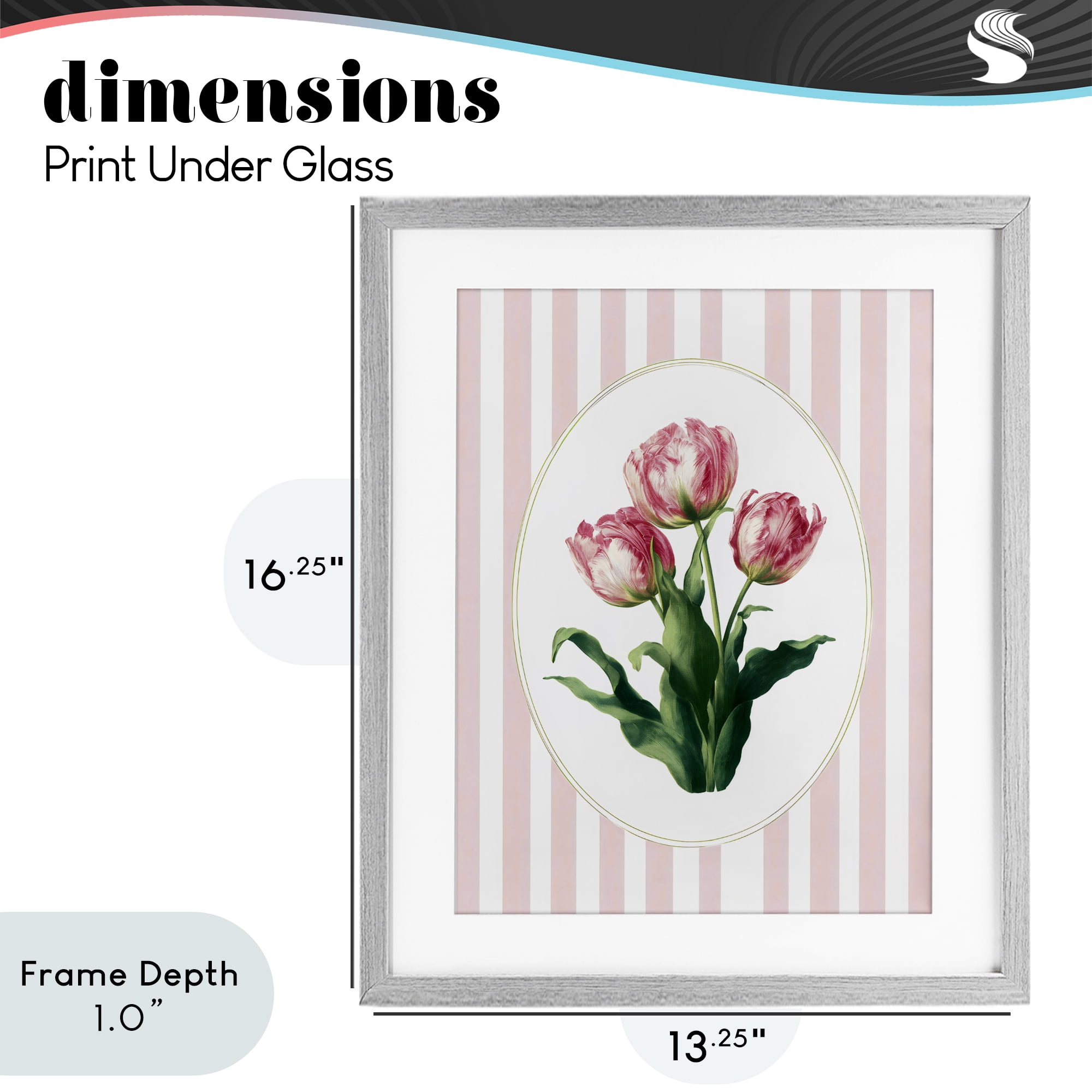 Stupell Industries Spring Tulips on Stripes Gray Framed Print Under Glass, design by Ink Drop Loft