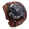 thumbnail image 2 of New jewelry retro hand-stitched cowhide watch, exaggerated men's leather bracelet, 2 of 6
