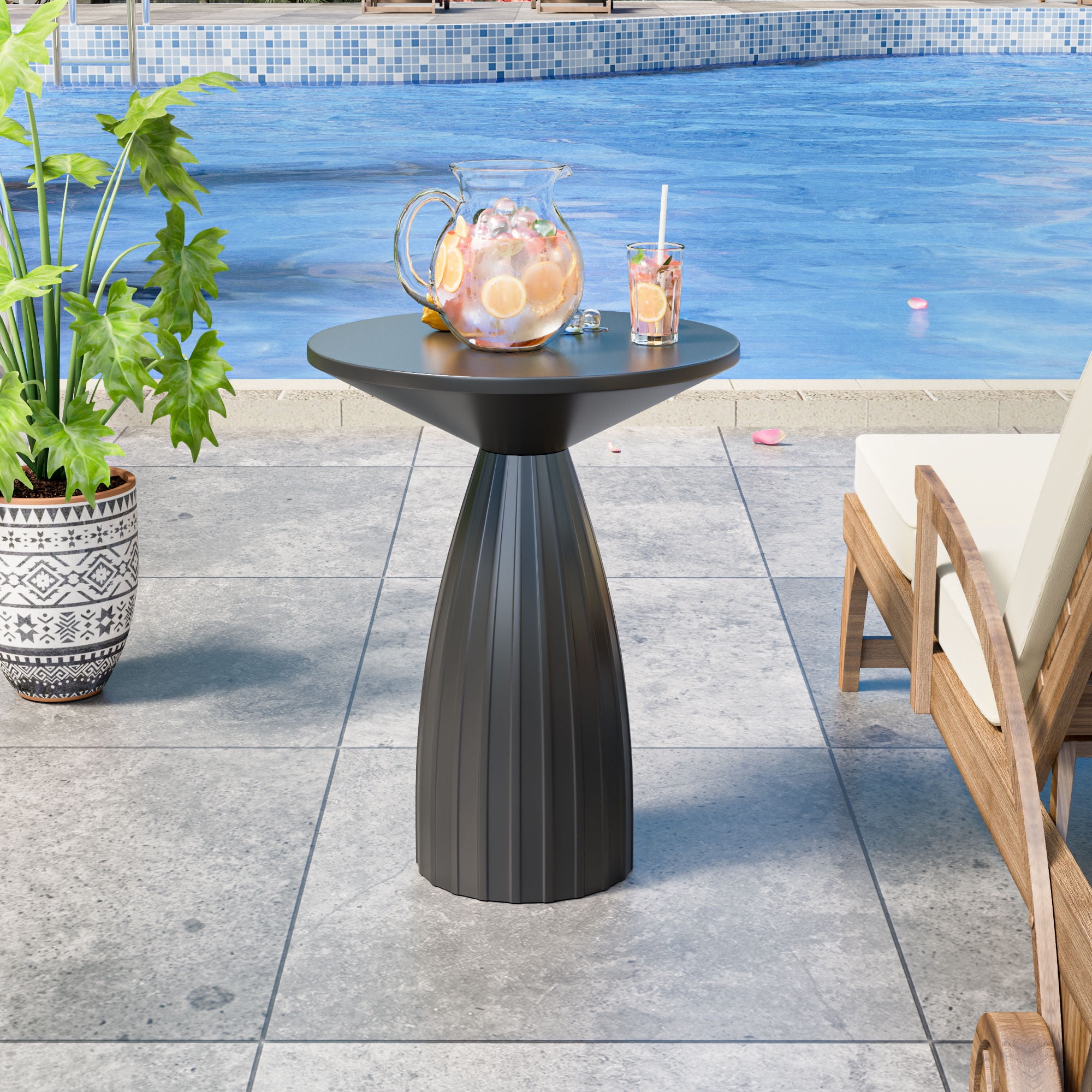 Fsbecl Round Thin Metal Indoor Patio End Table, Black