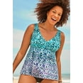 thumbnail image 3 of Swimsuits For All Women's Plus Size V-Neck Flowy Tankini Top 12 Teal Tropical, 3 of 5