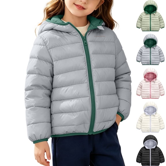 Kids Winter Jacket Dqueduo Unisex Kids Hooded Light Puffer Full Zip Quilted Warm Reversible Outerwear Coat Jacket Gray 3-4 Years